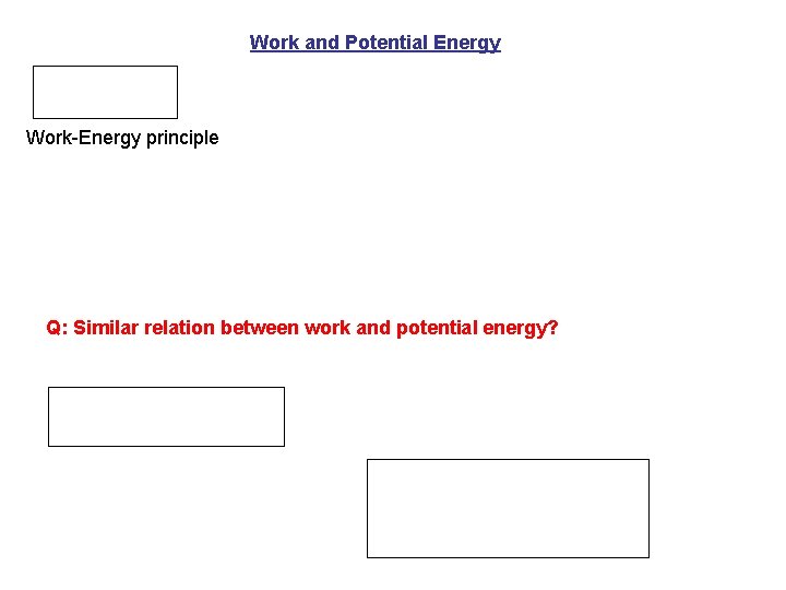 Work and Potential Energy Work-Energy principle Q: Similar relation between work and potential energy?