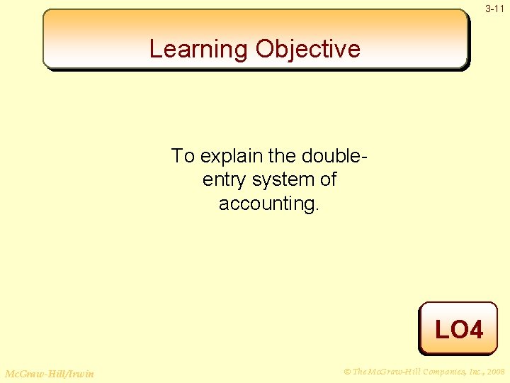 3 -11 Learning Objective To explain the doubleentry system of accounting. LO 4 Mc.
