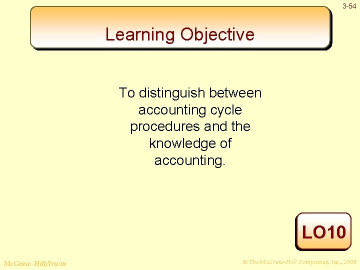 3 -54 Learning Objective To distinguish between accounting cycle procedures and the knowledge of