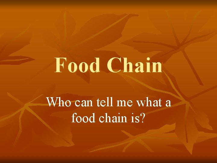 Food Chain Who can tell me what a food chain is? 