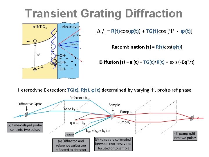 Transient Grating Diffraction I/I = R(t)cos( (t)) + TG(t)cos [ - (t)] Recombination (t)