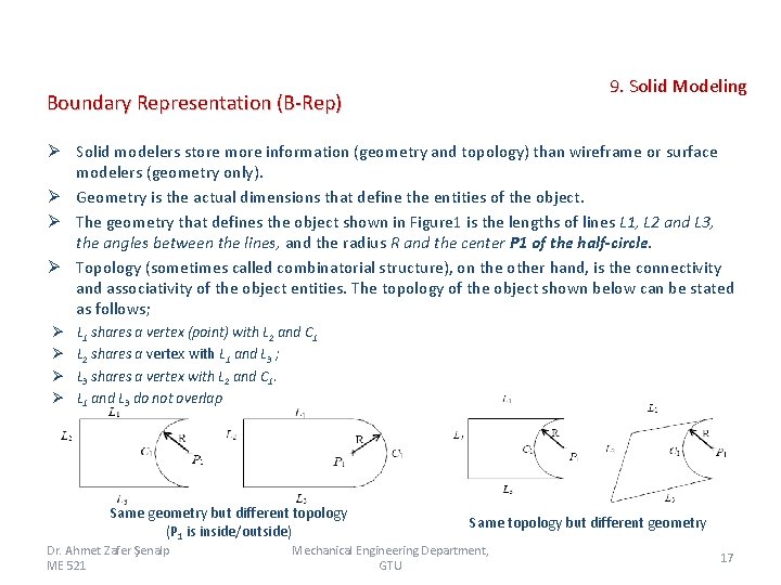 Boundary Representation (B-Rep) 9. Solid Modeling Ø Solid modelers store more information (geometry and