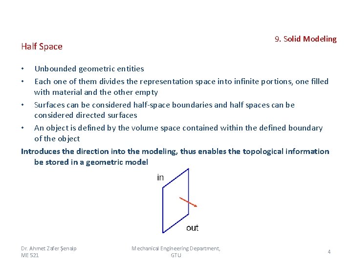 Half Space 9. Solid Modeling Unbounded geometric entities Each one of them divides the