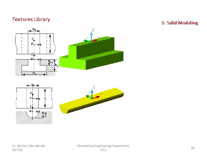 Features Library Dr. Ahmet Zafer Şenalp ME 521 9. Solid Modeling Mechanical Engineering Department,