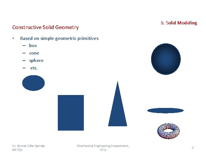 Constructive Solid Geometry • 9. Solid Modeling Based on simple geometric primitives – box