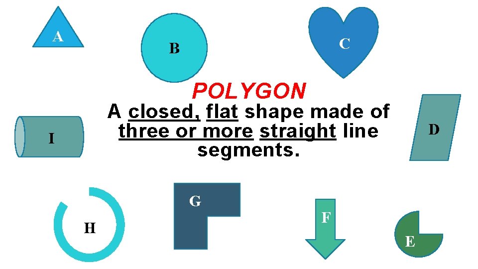 A C B POLYGON A closed, flat shape made of three or more straight