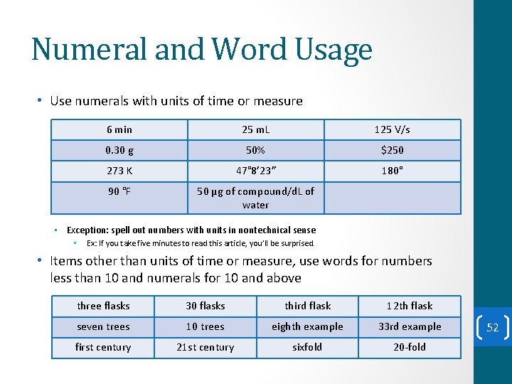 Numeral and Word Usage • Use numerals with units of time or measure 6 Numeral and Word Usage • Use numerals with units of time or measure 6