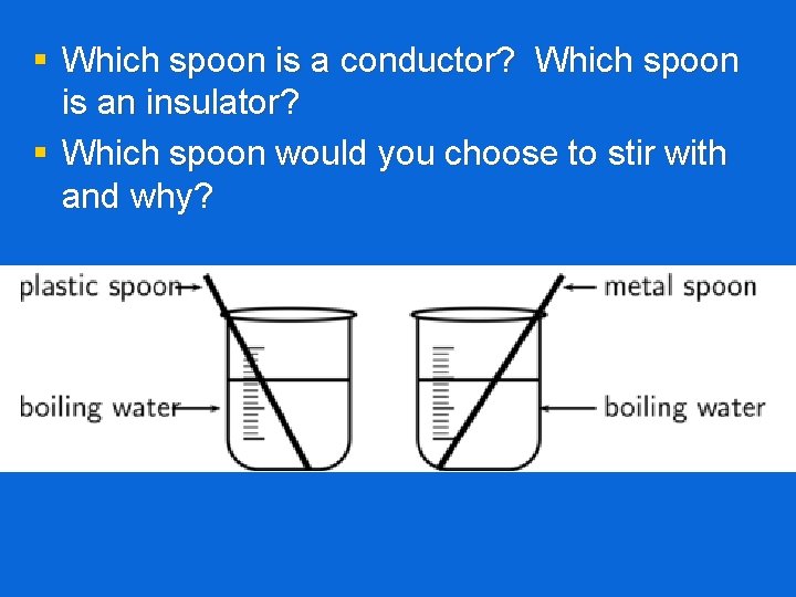 § Which spoon is a conductor? Which spoon is an insulator? § Which spoon