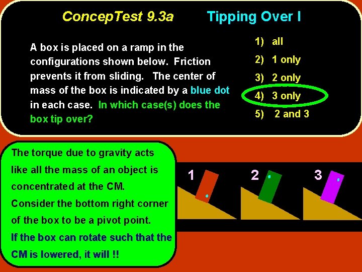 Concep. Test 9. 3 a Tipping Over I A box is placed on a