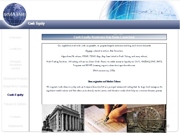 Cash Equity Overview Locations Cash Equity Business Has Been Launched Our capabilities tend to