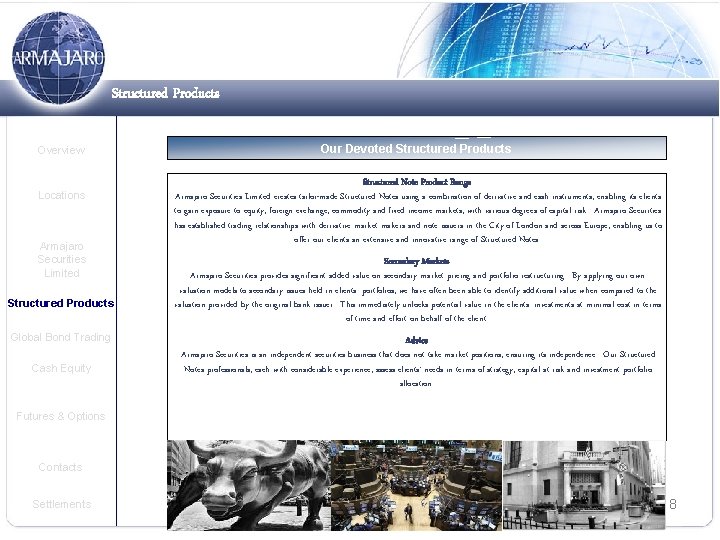 Structured Products Overview Locations Armajaro Securities Limited Structured Products Global Bond Trading Cash Equity