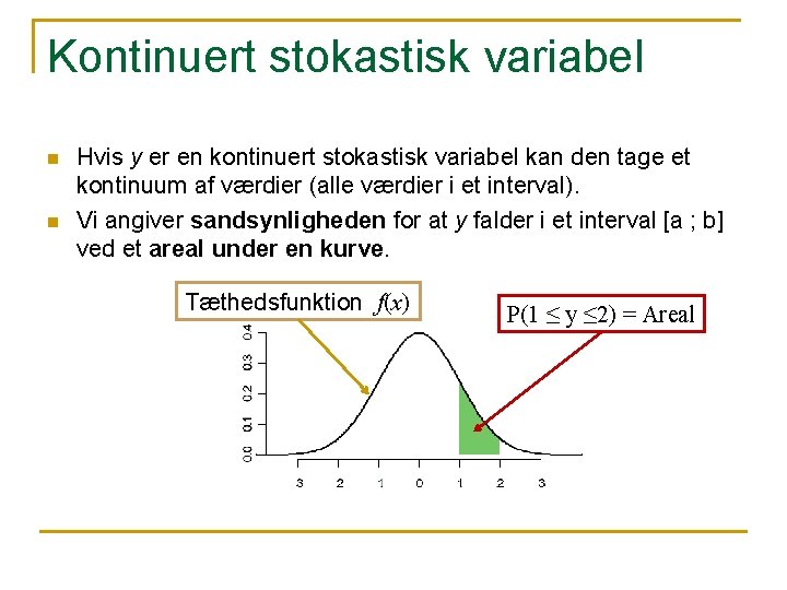 Kontinuert stokastisk variabel n n Hvis y er en kontinuert stokastisk variabel kan den