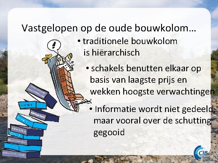 Vastgelopen op de oude bouwkolom… • traditionele bouwkolom is hiërarchisch • schakels benutten elkaar Vastgelopen op de oude bouwkolom… • traditionele bouwkolom is hiërarchisch • schakels benutten elkaar