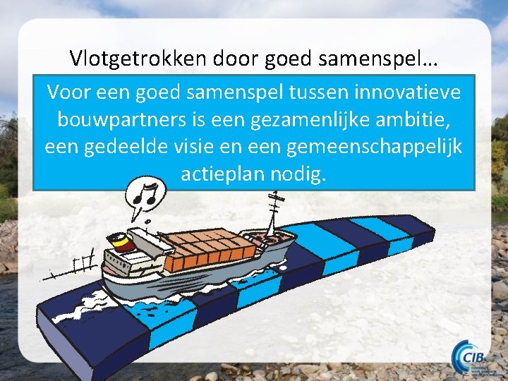 Vlotgetrokken door goed samenspel… Voor een goed samenspel tussen innovatieve bouwpartners is een gezamenlijke Vlotgetrokken door goed samenspel… Voor een goed samenspel tussen innovatieve bouwpartners is een gezamenlijke