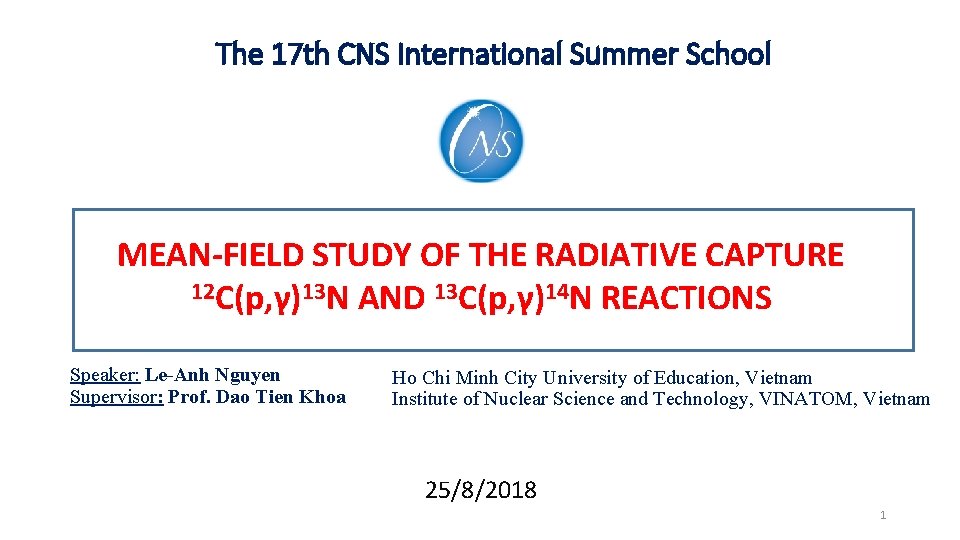The 17 th CNS International Summer School MEAN-FIELD STUDY OF THE RADIATIVE CAPTURE 12