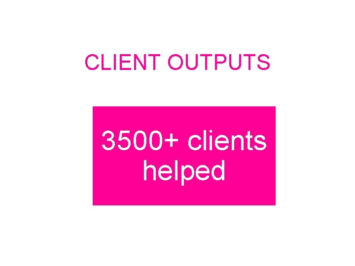 CLIENT OUTPUTS 3500+ clients helped 