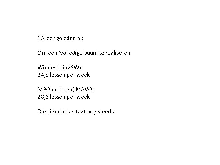 15 jaar geleden al: Om een ‘volledige baan’ te realiseren: Windesheim(SW): 34, 5 lessen