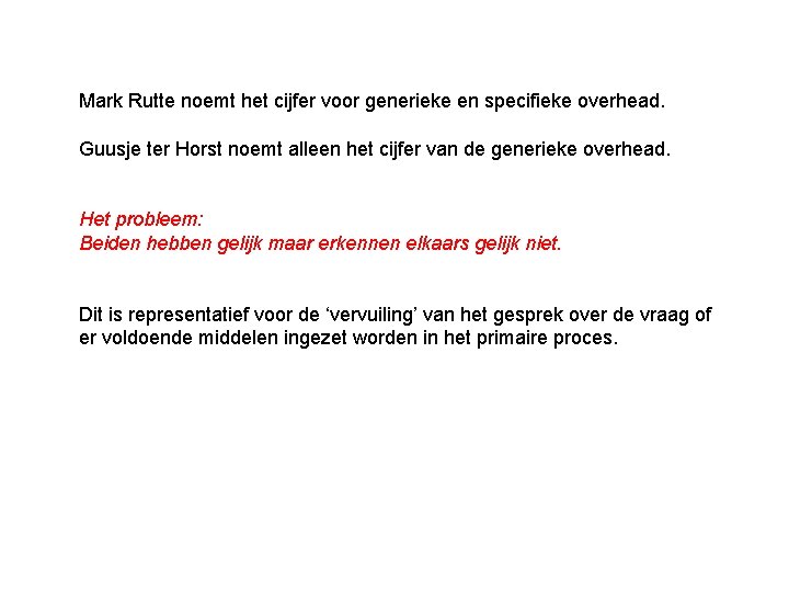 Mark Rutte noemt het cijfer voor generieke en specifieke overhead. Guusje ter Horst noemt