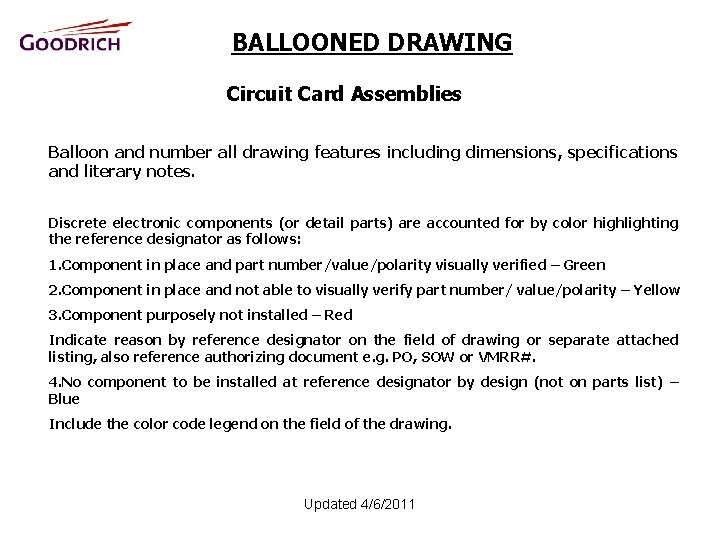 BALLOONED DRAWING Circuit Card Assemblies Balloon and number all drawing features including dimensions, specifications