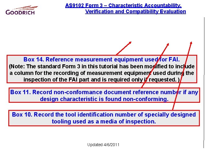 AS 9102 Form 3 – Characteristic Accountability, Verification and Compatibility Evaluation Box 14. Reference