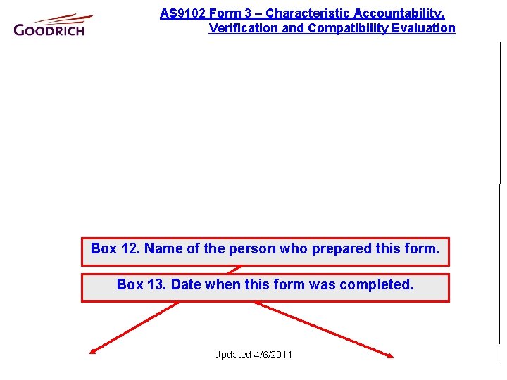 AS 9102 Form 3 – Characteristic Accountability, Verification and Compatibility Evaluation Box 12. Name