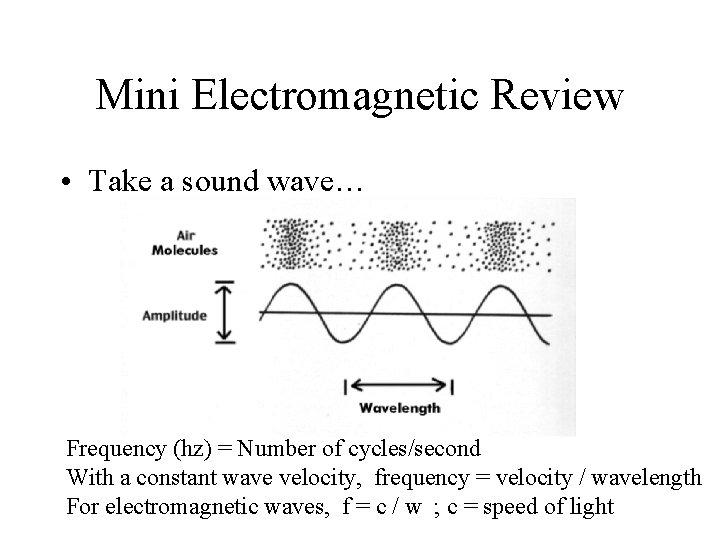 Mini Electromagnetic Review • Take a sound wave… Frequency (hz) = Number of cycles/second
