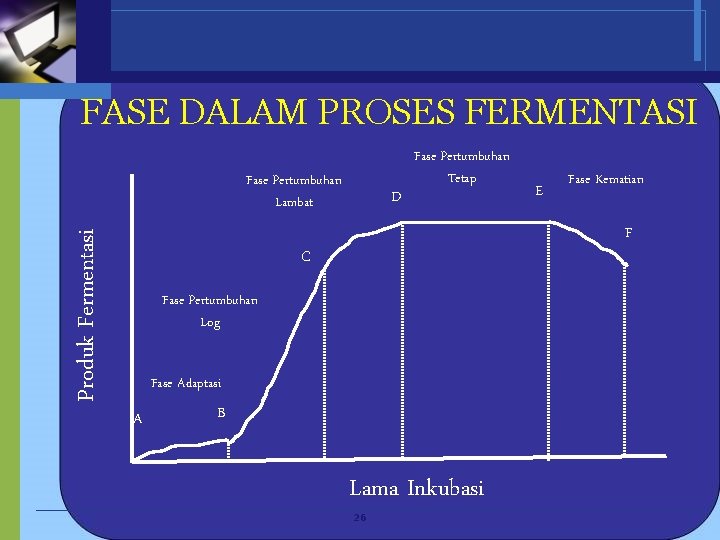 FASE DALAM PROSES FERMENTASI Produk Fermentasi Fase Pertumbuhan Lambat D Fase Pertumbuhan Tetap Fase