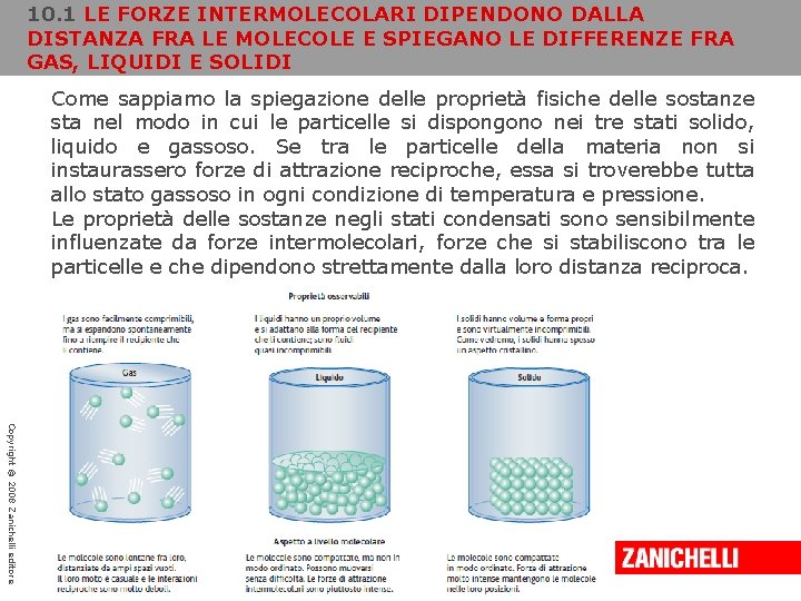 10. 1 LE FORZE INTERMOLECOLARI DIPENDONO DALLA DISTANZA FRA LE MOLECOLE E SPIEGANO LE