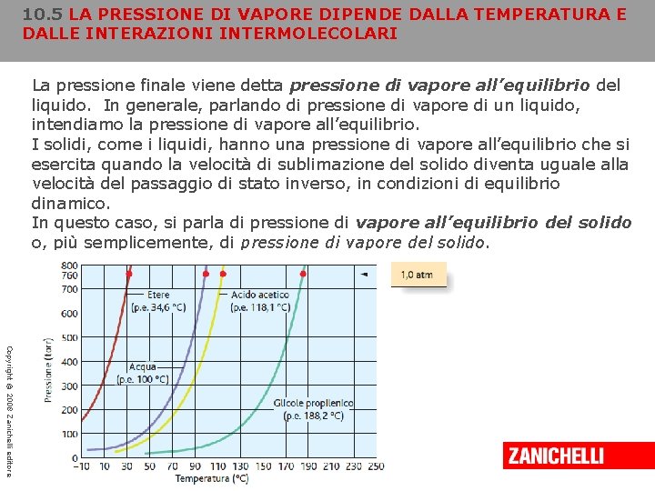 10. 5 LA PRESSIONE DI VAPORE DIPENDE DALLA TEMPERATURA E DALLE INTERAZIONI INTERMOLECOLARI La