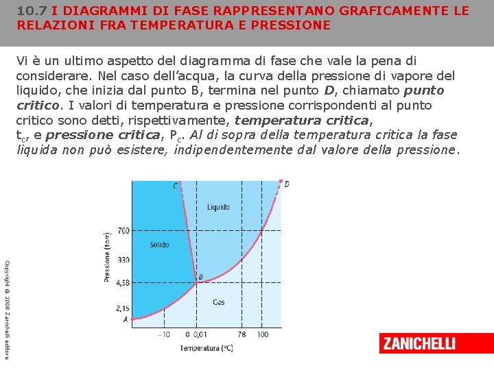 10. 7 I DIAGRAMMI DI FASE RAPPRESENTANO GRAFICAMENTE LE RELAZIONI FRA TEMPERATURA E PRESSIONE