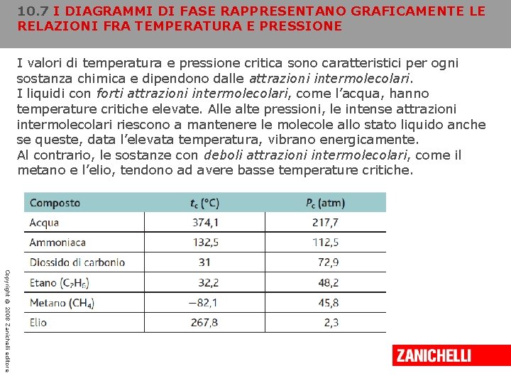 10. 7 I DIAGRAMMI DI FASE RAPPRESENTANO GRAFICAMENTE LE RELAZIONI FRA TEMPERATURA E PRESSIONE