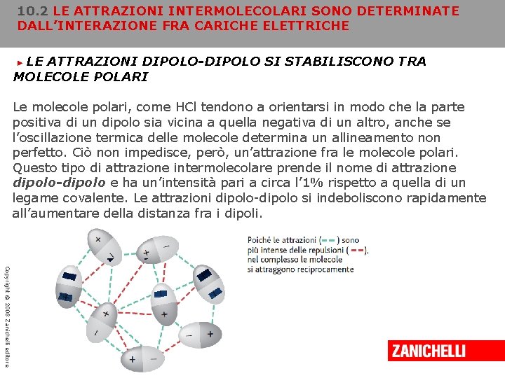 10. 2 LE ATTRAZIONI INTERMOLECOLARI SONO DETERMINATE DALL’INTERAZIONE FRA CARICHE ELETTRICHE LE ATTRAZIONI DIPOLO-DIPOLO