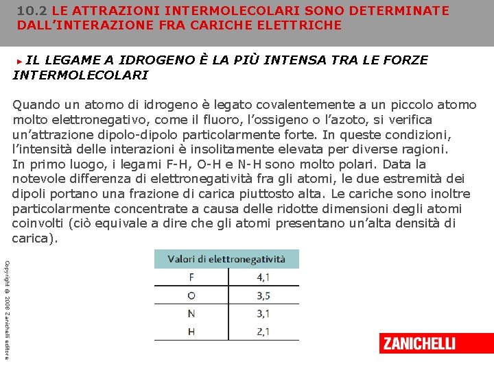 10. 2 LE ATTRAZIONI INTERMOLECOLARI SONO DETERMINATE DALL’INTERAZIONE FRA CARICHE ELETTRICHE IL LEGAME A