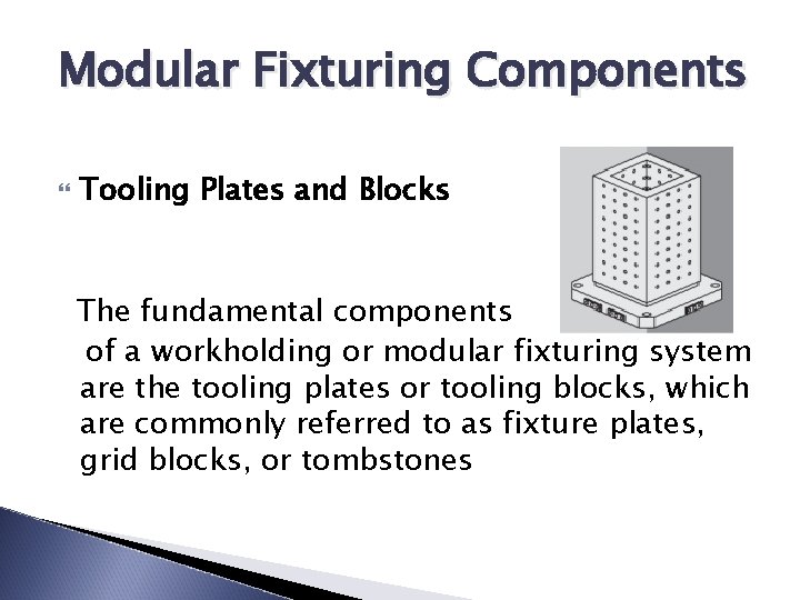 Modular Fixturing Components Tooling Plates and Blocks The fundamental components of a workholding or