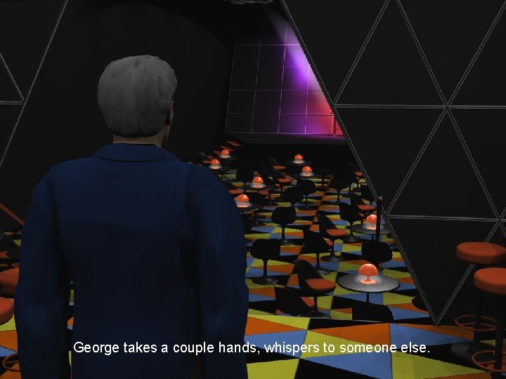 George takes a couple hands, whispers to someone else. 
