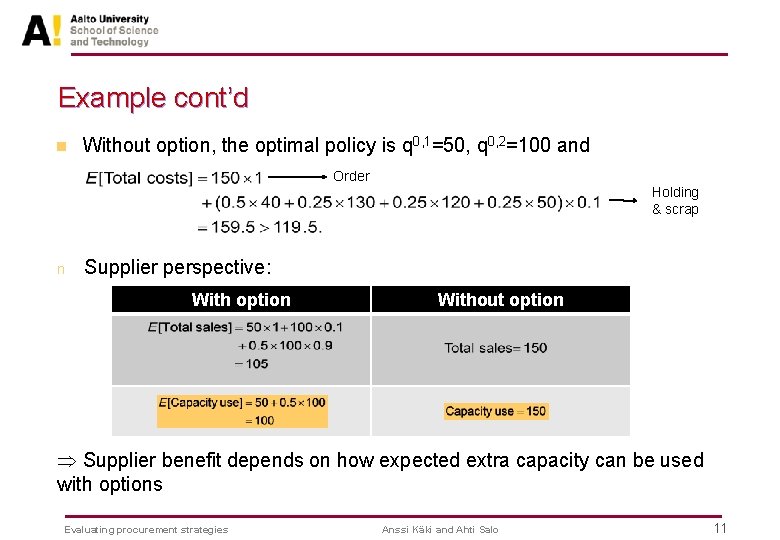 Example cont’d n Without option, the optimal policy is q 0, 1=50, q 0,