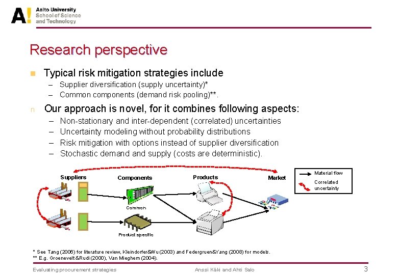 Research perspective n Typical risk mitigation strategies include – Supplier diversification (supply uncertainty)* –
