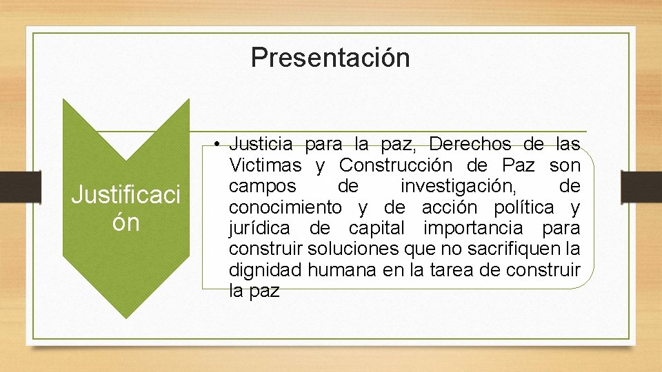 Presentación Justificaci ón • Justicia para la paz, Derechos de las Victimas y Construcción Presentación Justificaci ón • Justicia para la paz, Derechos de las Victimas y Construcción