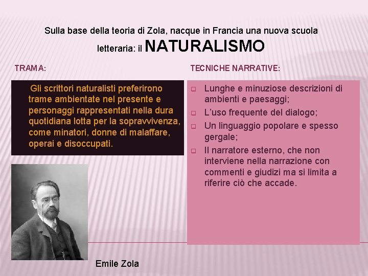 Sulla base della teoria di Zola, nacque in Francia una nuova scuola letteraria: il