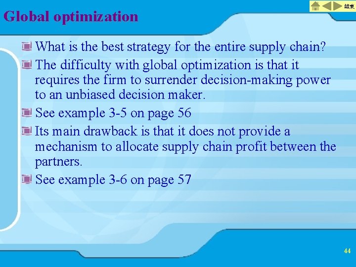 Global optimization 結束 What is the best strategy for the entire supply chain? The