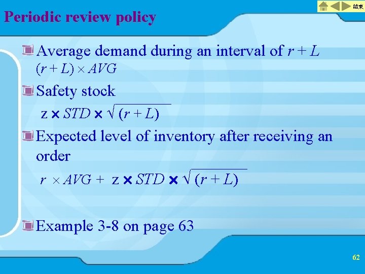 Periodic review policy 結束 Average demand during an interval of r + L (r