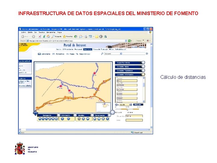 INFRAESTRUCTURA DE DATOS ESPACIALES DEL MINISTERIO DE FOMENTO Cálculo de distancias MINISTERIO DE FOMENTO