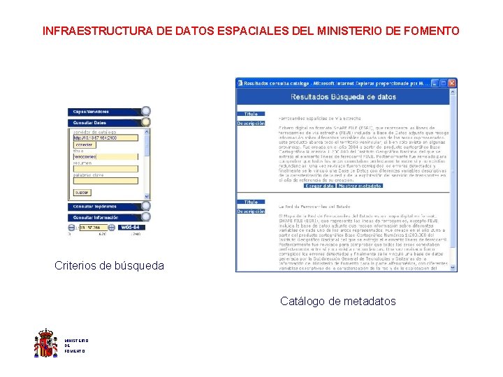 INFRAESTRUCTURA DE DATOS ESPACIALES DEL MINISTERIO DE FOMENTO Criterios de búsqueda Catálogo de metadatos