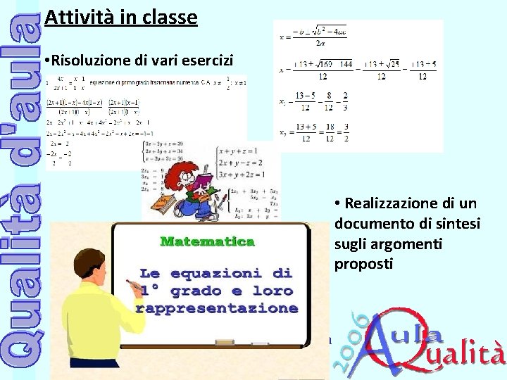 Attività in classe • Risoluzione di vari esercizi • Realizzazione di un documento di Attività in classe • Risoluzione di vari esercizi • Realizzazione di un documento di