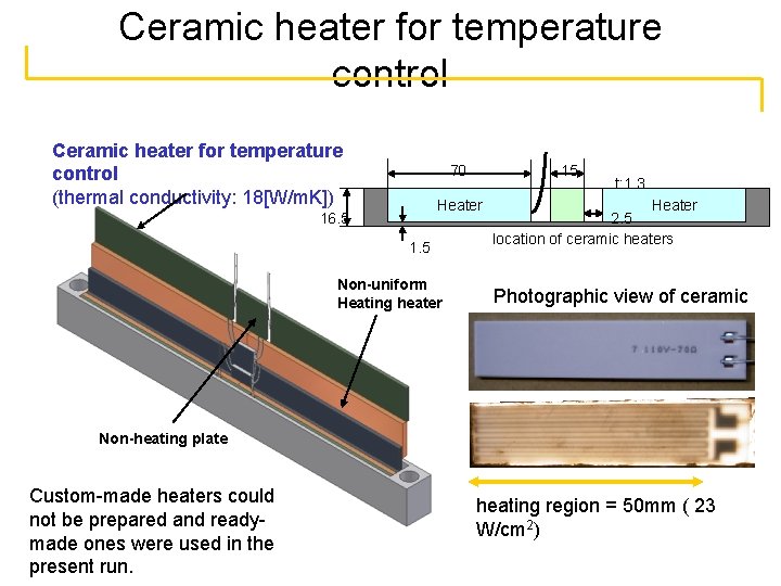 Ceramic heater for temperature control (thermal conductivity: 18[W/m. K]) 70 15 Heater 16. 5