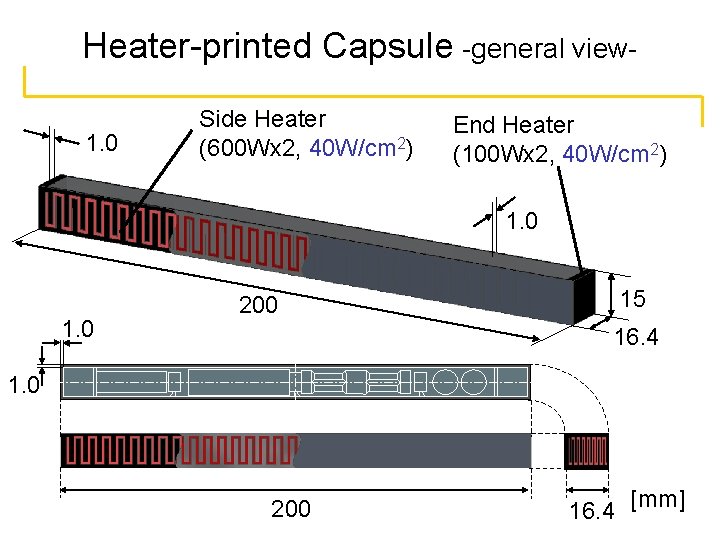 Heater-printed Capsule -general view 1. 0 Side Heater (600 Wx 2, 40 W/cm 2)