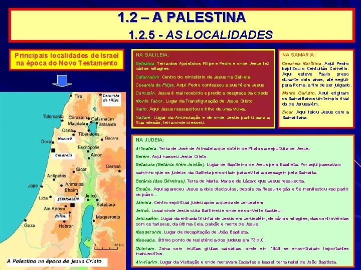 1. 2 – A PALESTINA 1. 2. 5 - AS LOCALIDADES Principais localidades de 1. 2 – A PALESTINA 1. 2. 5 - AS LOCALIDADES Principais localidades de