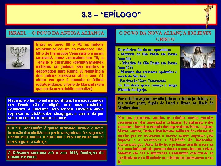 3. 3 – “EPÍLOGO” ISRAEL – O POVO DA ANTIGA ALIANÇA Entre os anos 3. 3 – “EPÍLOGO” ISRAEL – O POVO DA ANTIGA ALIANÇA Entre os anos
