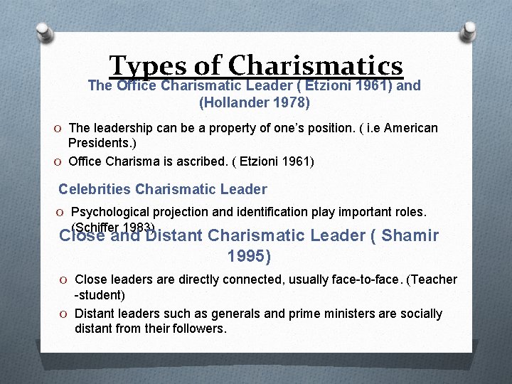  Types of Charismatics The Office Charismatic Leader ( Etzioni 1961) and (Hollander 1978)