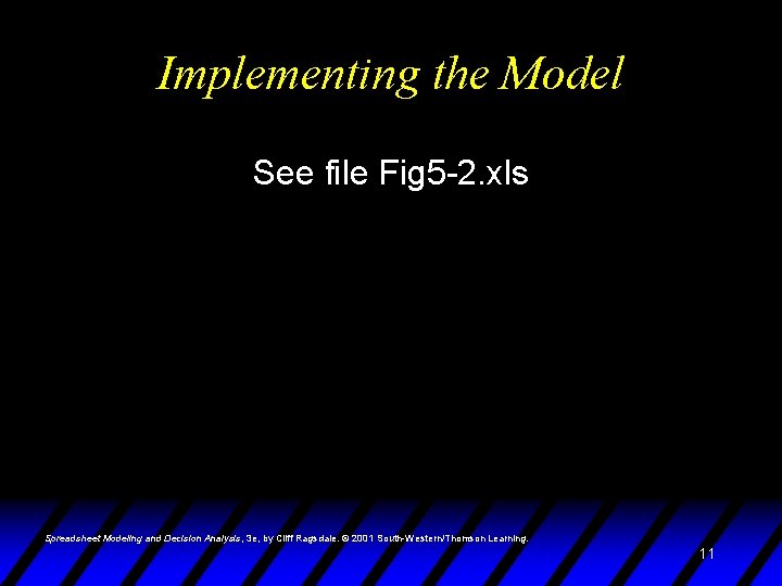 Implementing the Model See file Fig 5 -2. xls Spreadsheet Modeling and Decision Analysis,